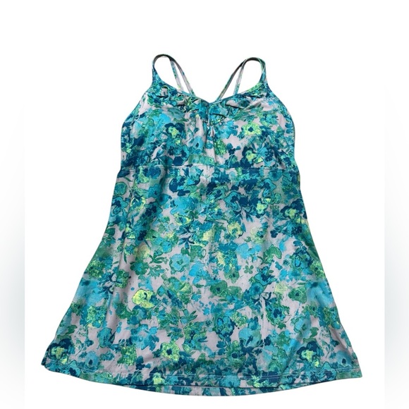 REI Tank Top Women Green Blue Floral Built In Shelf Bra Grey Strappy Size 10 - Picture 4 of 8